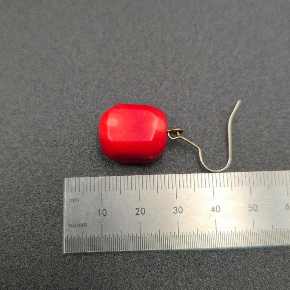 Copper Good Size Chunk Of Red Shell Dangle Earrin… - image 4